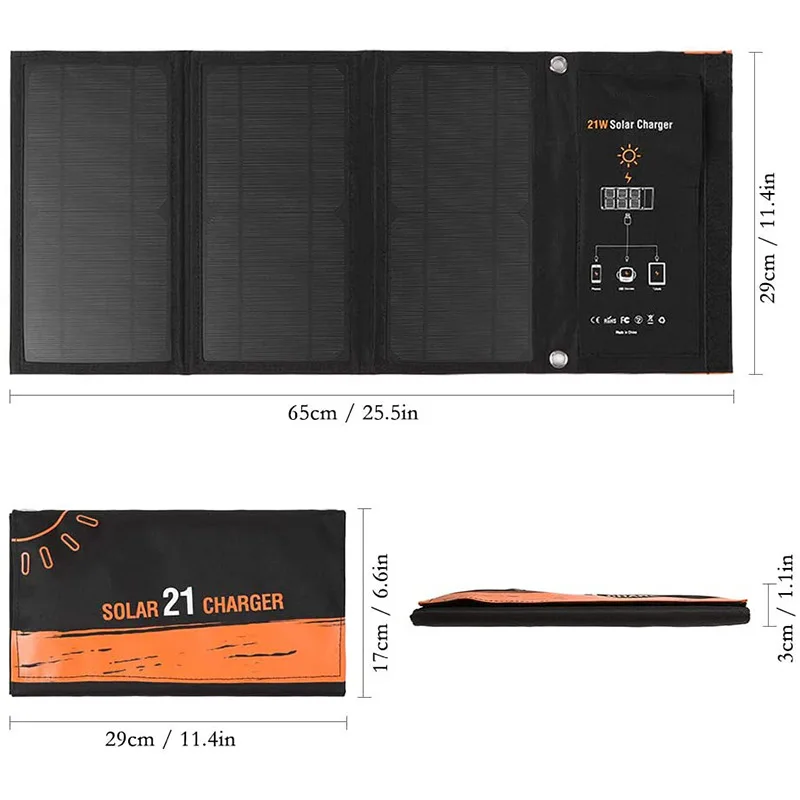 21W Solar Panel Folding Charging Bag Outdoor Mobile Phone Charging Photovoltaic Panel Dual USB Portable Solar Charger - view 2