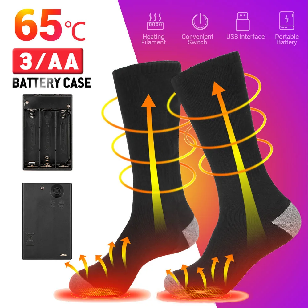 

Мужчины 65 ℃ Носки с подогревом, зимние носки с подогревом, теплые, 4000 мАч, USB перезаряжаемые ботинки с подогревом, уличные пятна, лыжные носки, снегоход