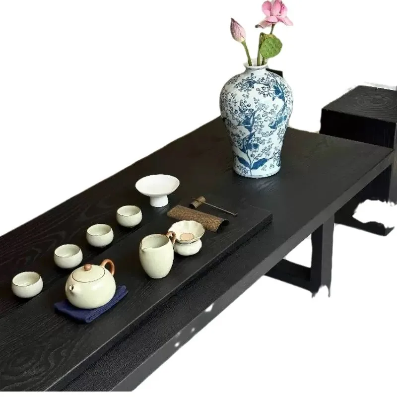 

New Chinese black tea table, tatami carbonized ash wood low table, simple bay window Kang Ji