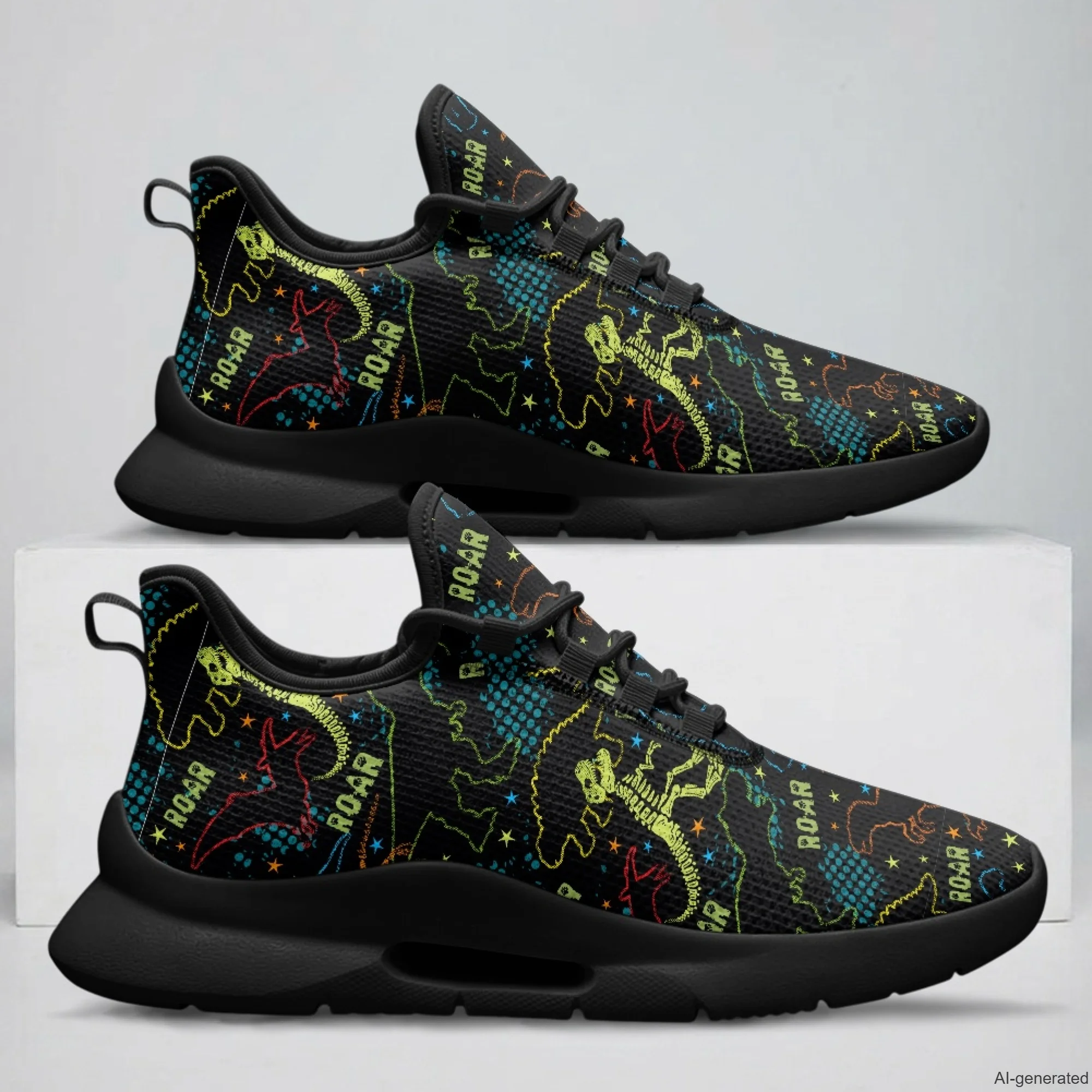 XIXIRIMIDO Lace-up Casual Shoes Men's Sneakers Breathable Mesh Walking Shoes Dinosaur Print Women's Fashion Shoes 35-48
