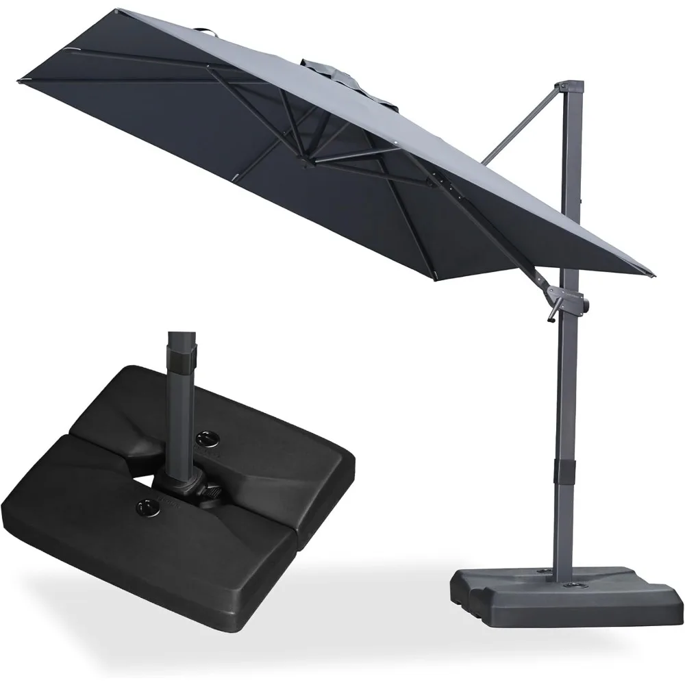 

8' × 8' Patio Cantilever Umbrella with Base Outdoor Square Adjustable Offset Umbrellas with 360-degree Rotation and 8 Heavy Dut
