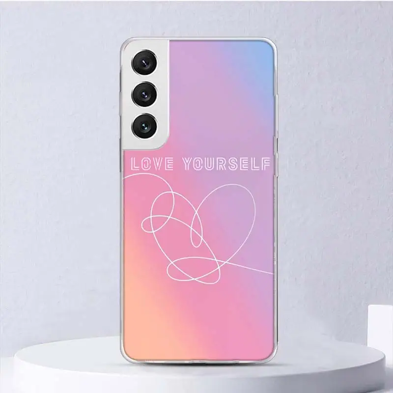 Love Yourself Flower Heart Line Kpop Soft Case For Samsung Galaxy S25 S24 S23 S22 Ultra Phone Cover S20 FE S21 Plus S25Ultra S24