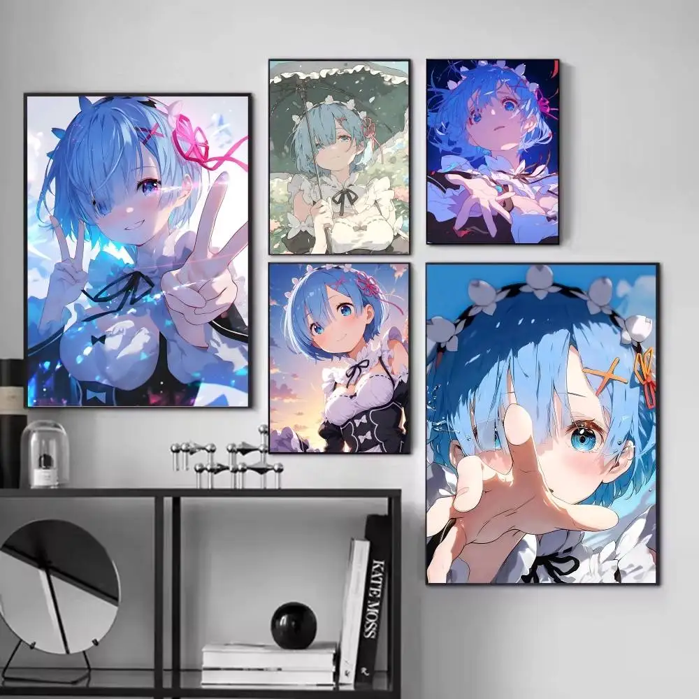 Anime R-Re Zero Cute Girl R-Rem Manga Posters Fancy Wall Sticker for Living Room Bar Decoration Wall Decor