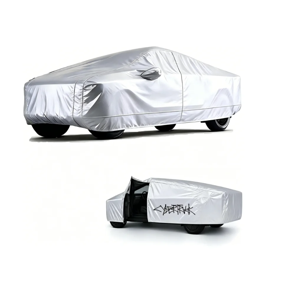 Custom Fit Car Cover For Tesla Cybertruck 2024-2026 All-Weather Waterproof UV Protection With Door Zipper Paint-Safe Lining