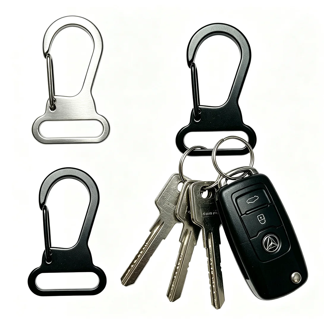 5Pcs Stainless Steel Carabiner Keychain with Strap Slot EDC Spring Snap Hook Belt Clip For Outdoor Camping Daily Keys Organizer