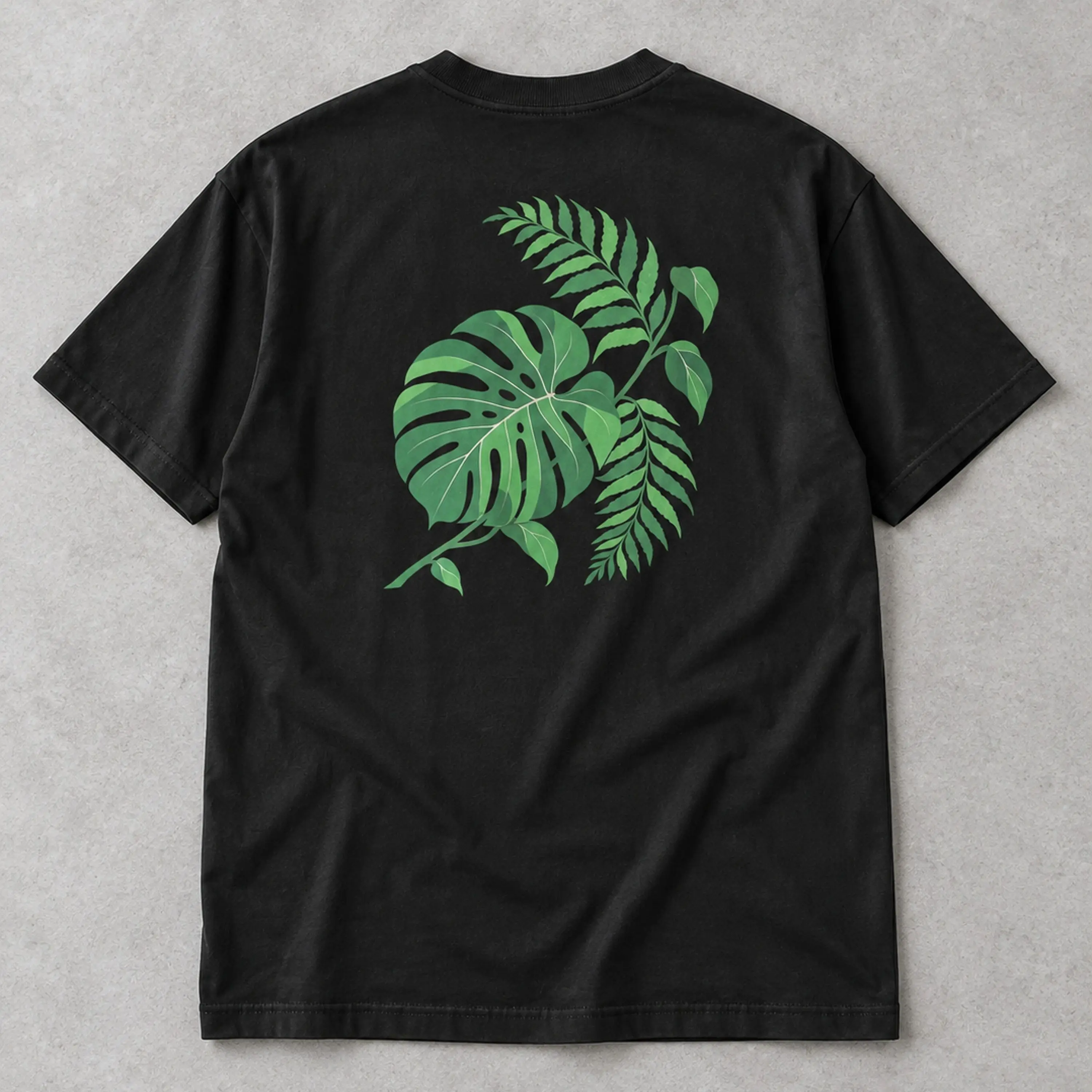 Diagonal Botanical Cut-Paper Crewneck T-Shirt
