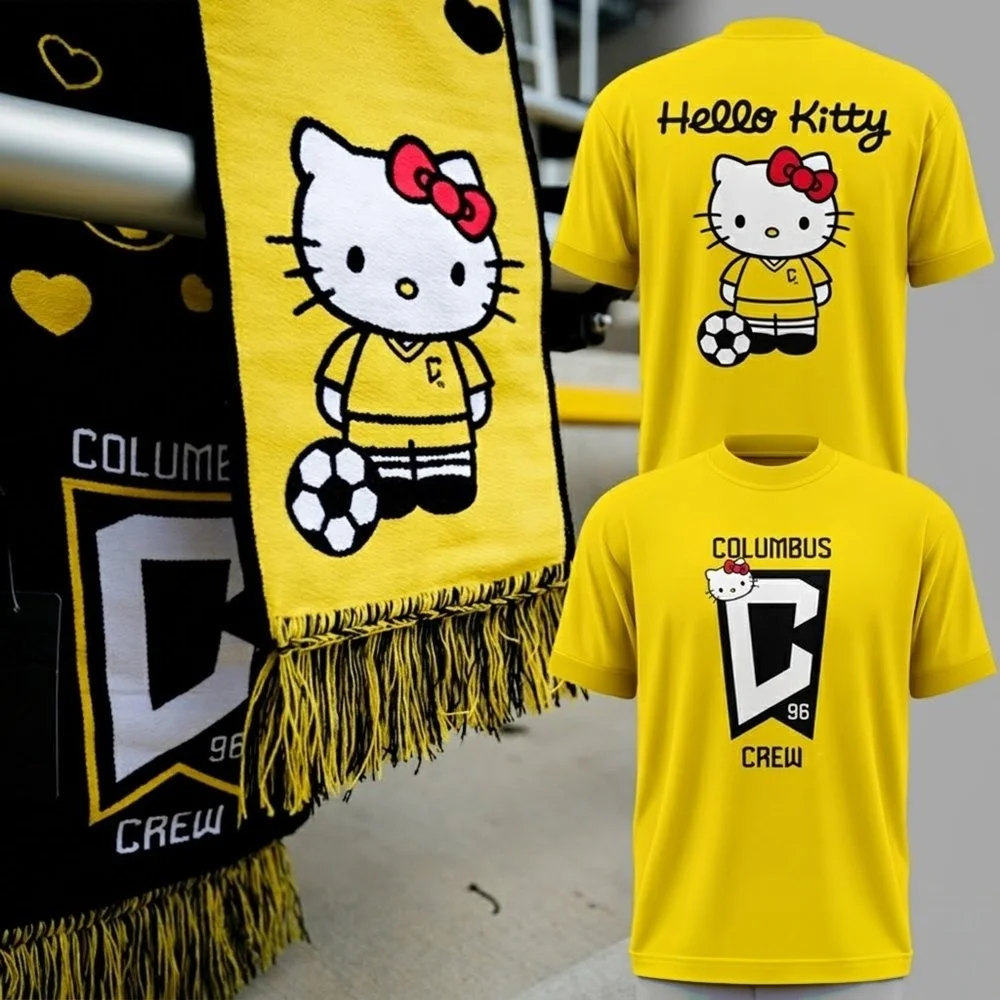 New Sanrio Columbus Crew Hello Kitty Football Jersey 3D Quick Drying Casual Sports Men's T-shirt