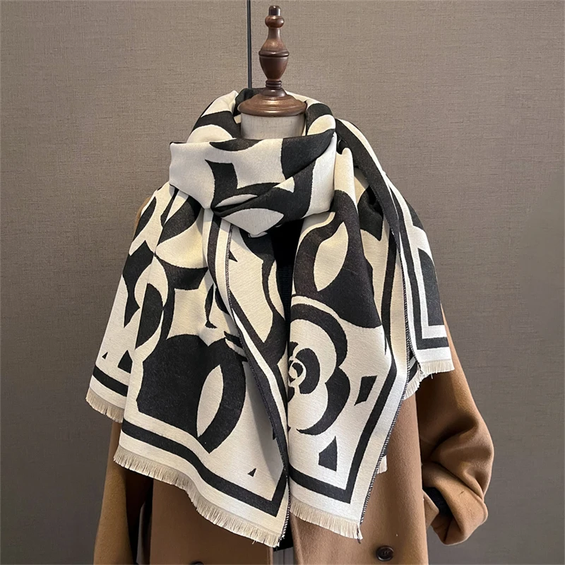 

Зимние кашемировые женские шали и накидки из пашмины, женские цветочные накидки 2025, роскошные женские брендовые теплые толстые шарфы, одеяло