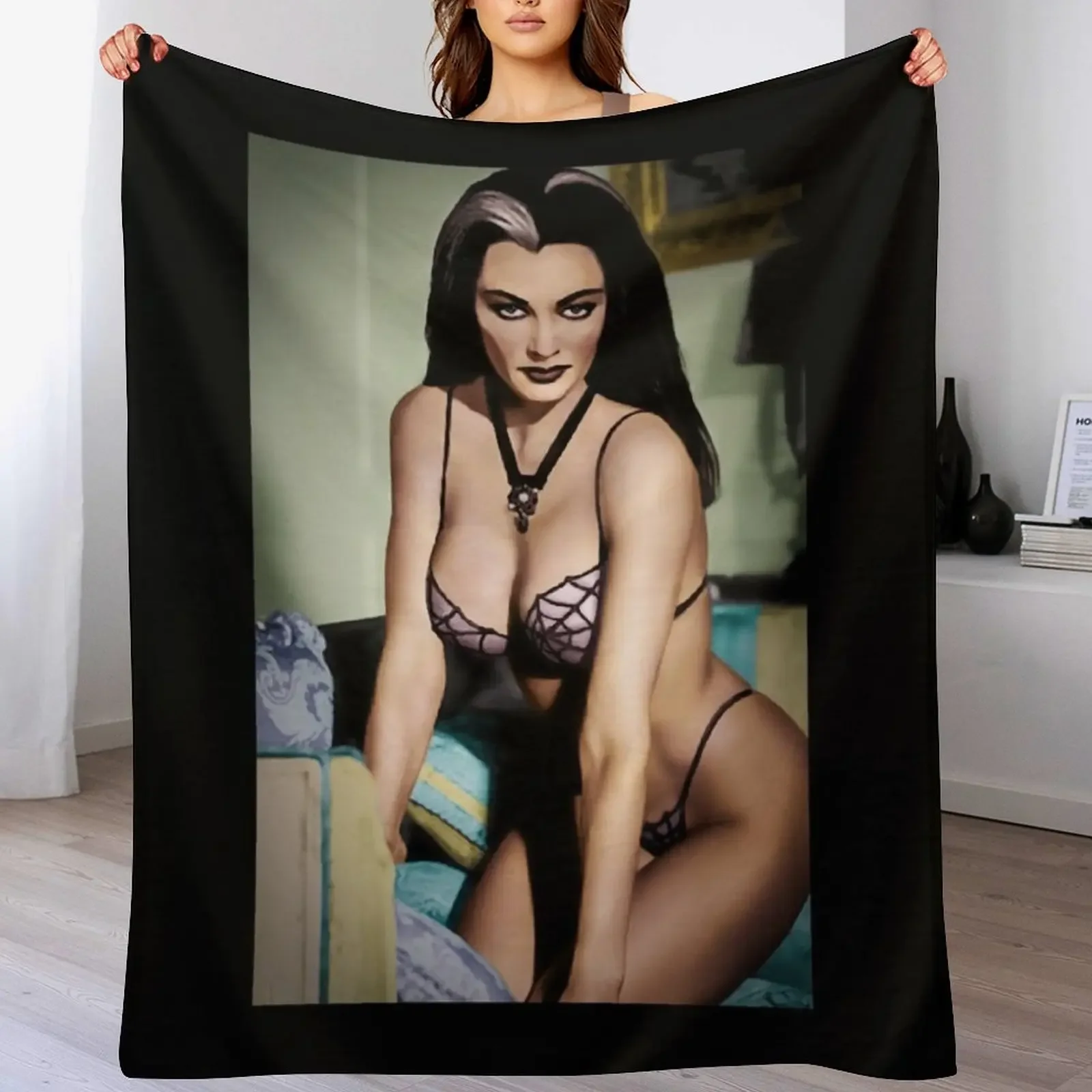 

Lily Munster Colorized by Franchi Torres Throw Blanket Custom Giant Sofa Winter beds Decorative Beds Blankets