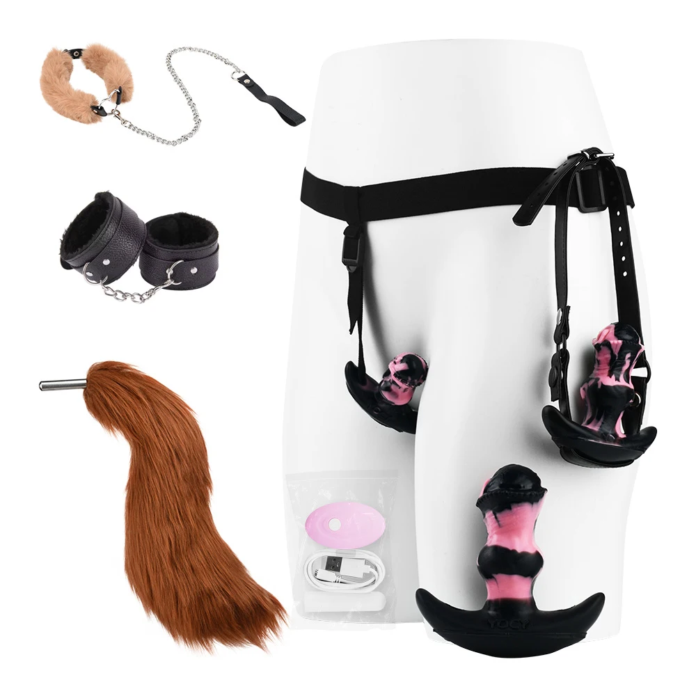 FAAK Silicone Wearable Butt Plug with Large Tail Strapon Anal Plug size S M L Wireless Control Vibrator BDSM Flirting Sex Toys