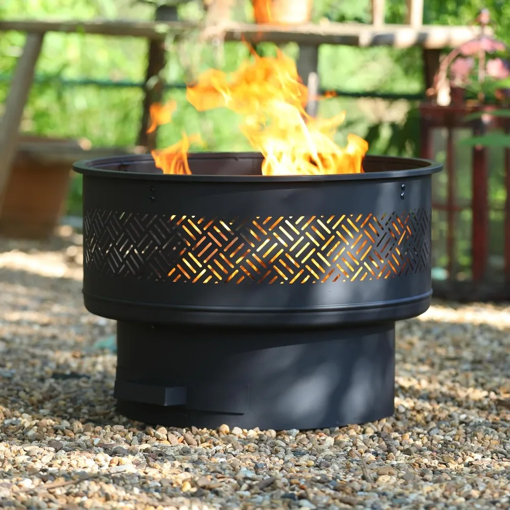 Fire Pit with Grill and Lid, Outdoor Fire Pit Table with Fire Poker, Multifunctional Outdoor Pit Garden Supplies Pits