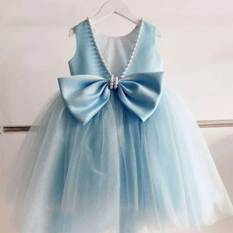 Toddler Baby Girls Dress Bow Baptism Birthday Party Tutu Fluffy Gowns Wedding Beading Dresses Formal Occation Clothes New Years