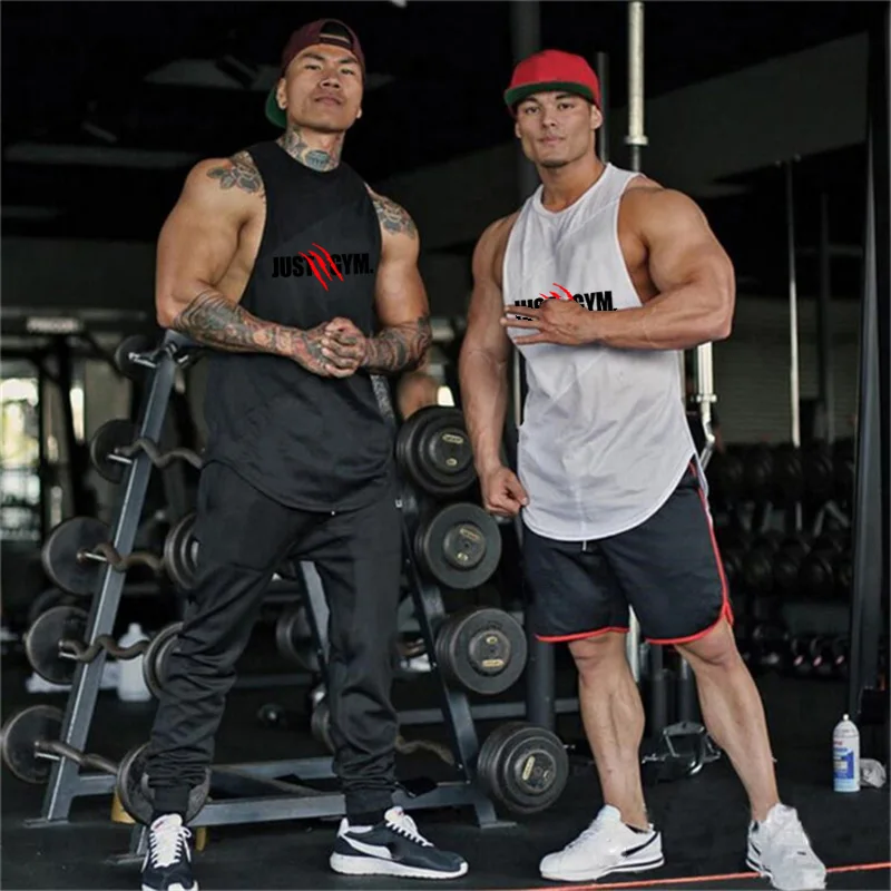 Summer Cotton Mesh Stitching Tranining T-shirts Mens Bodybuilding Muscle Sport Singlets Gym Fitness Sleeveless Loose Tank Tops