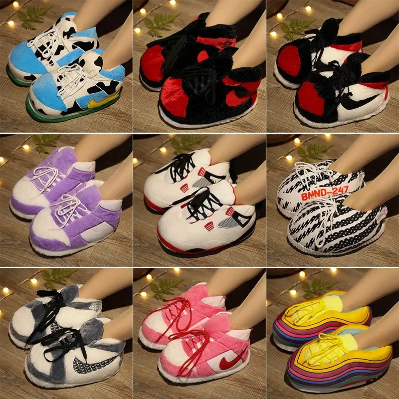 Winter warm slippers women cute home slippers ladies one size interior floor shoes woman house sneakers slider