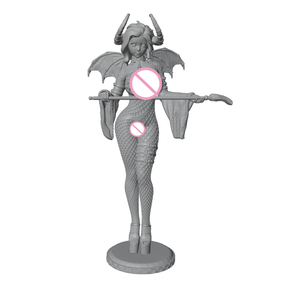 1/24/6 Girl in mesh jumpsuit, bat wings with long tail, cute girl resin model kit, GK mini 3D printed model statue, not colored