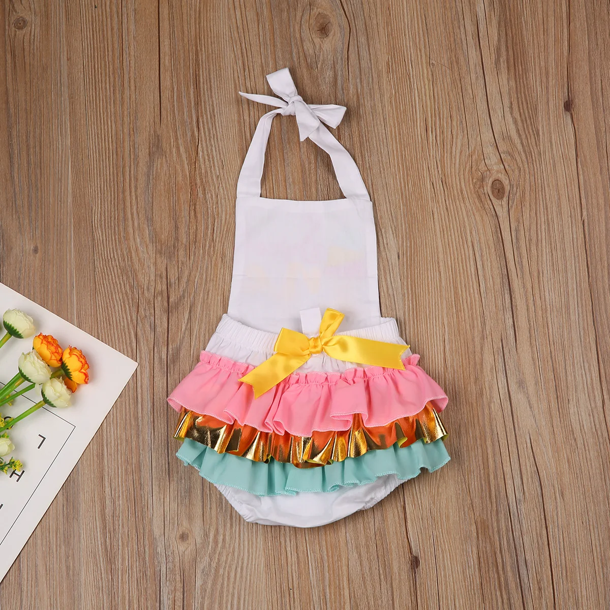 Sedceaty  Cute Baby Girl First Birthday Outfit Halter Romper Ice Cream Cake Smash Bodysuit Sunsuit