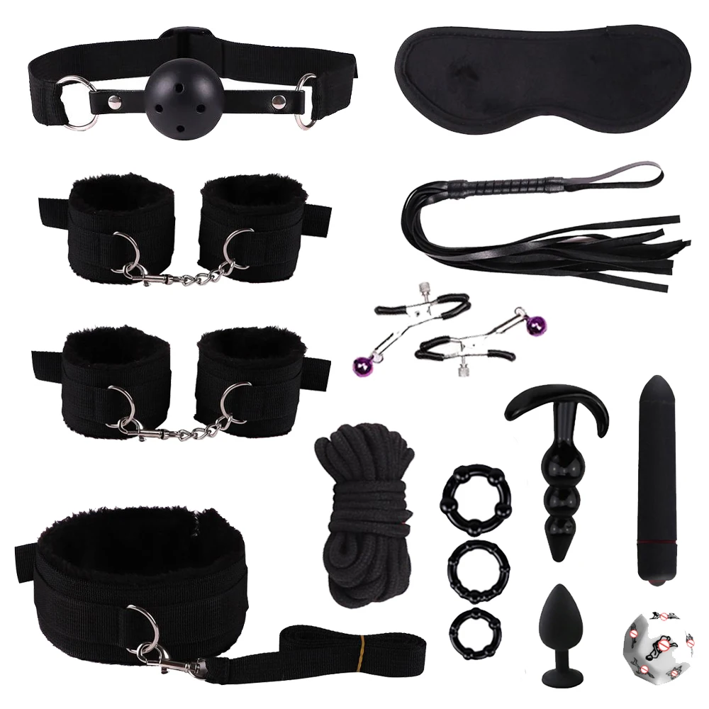 Fetish BDSM Bondage Erotic Toy Restraint Set Sex Toys For Women Handcuffs Whip Binding Anal Plug Vibrator Couple Sexy Tool 18