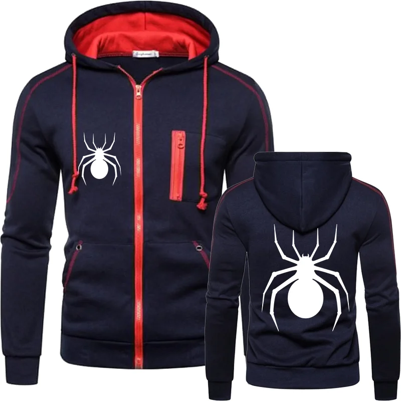 Autumn and Winter Men\'s Warm Jacket Spider Hoodie Casual Fashion Hooded Coat Men\'s Clothing Long Sleeve Coat