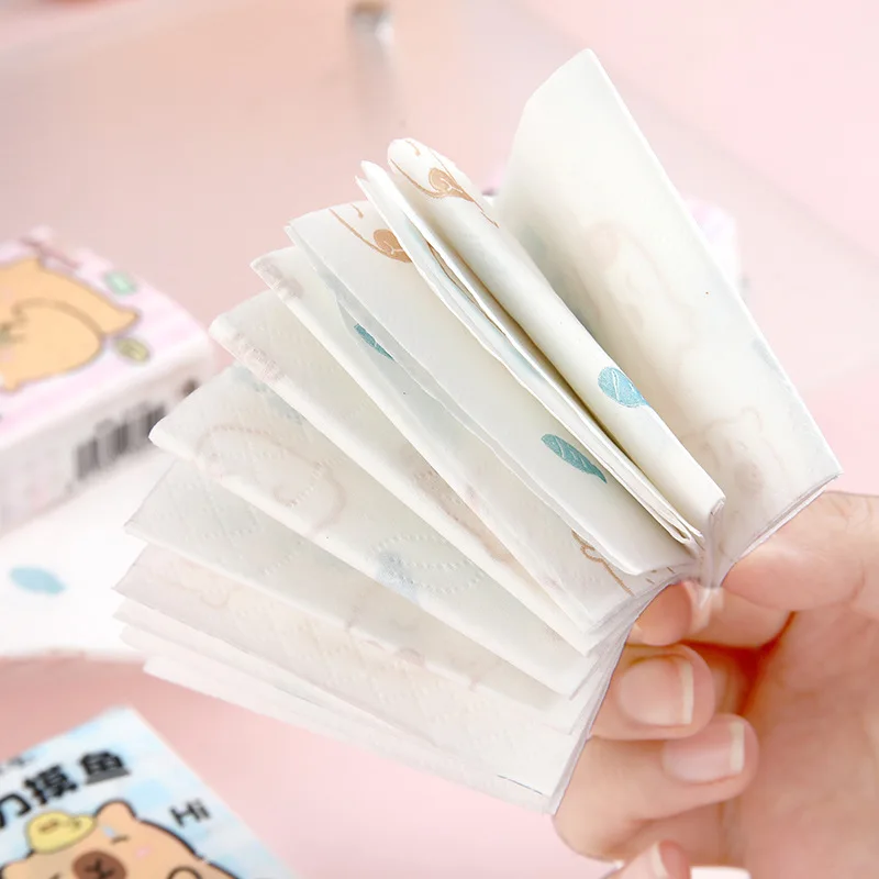 9pack Capybara Printed Napkin Tissue Paper Outdoors Portable Toilet Paper Wood Pulp Tissue Soft And Skin Friendly Cartoon Napkin