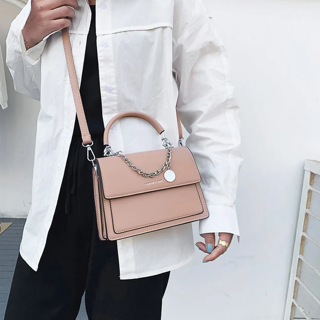 Woman PU Shoulder Bag Tote Travel Crossbody Large Capacity Handbag Solid Color Lady Messenger Bags Supplies  Beige