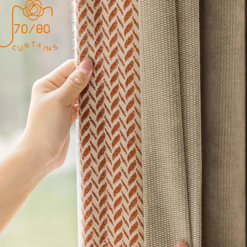 

Cashmere Cloth Chenille Wheat Ear Pattern Jacquard Milk Tea Beige Patchwork Blackout Curtains for Living Room Bedroom Window