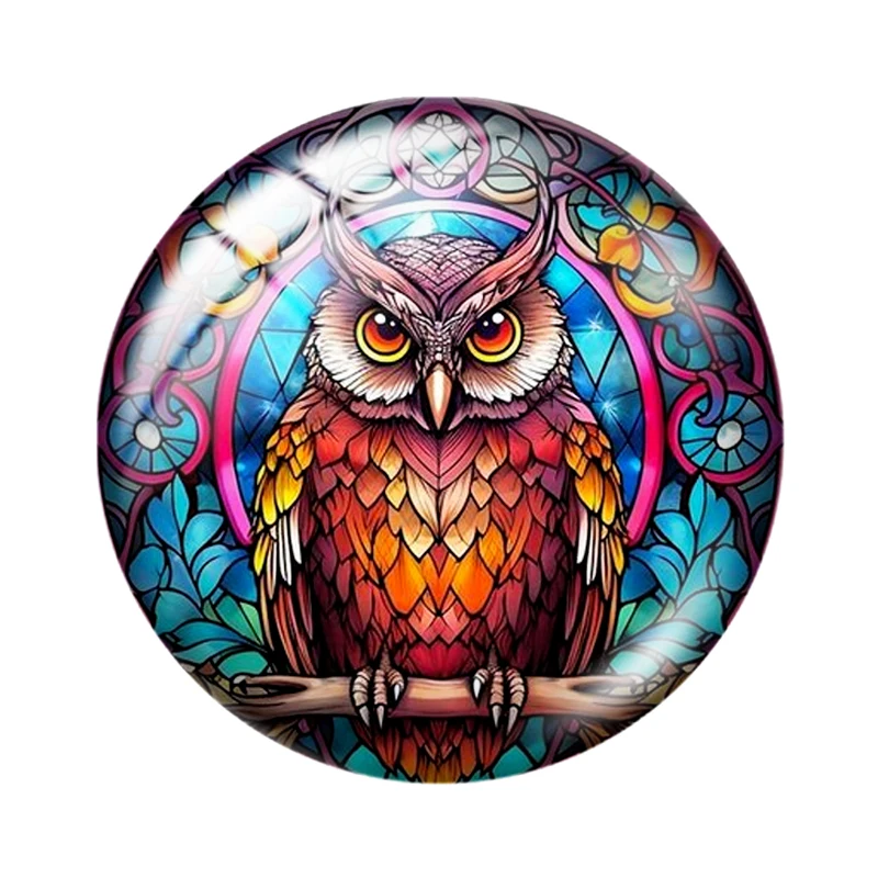 Colorful watercolor owls 12mm/16mm/18mm/25mm Round Photo Glass Cabochon Demo Flat Back Making findings