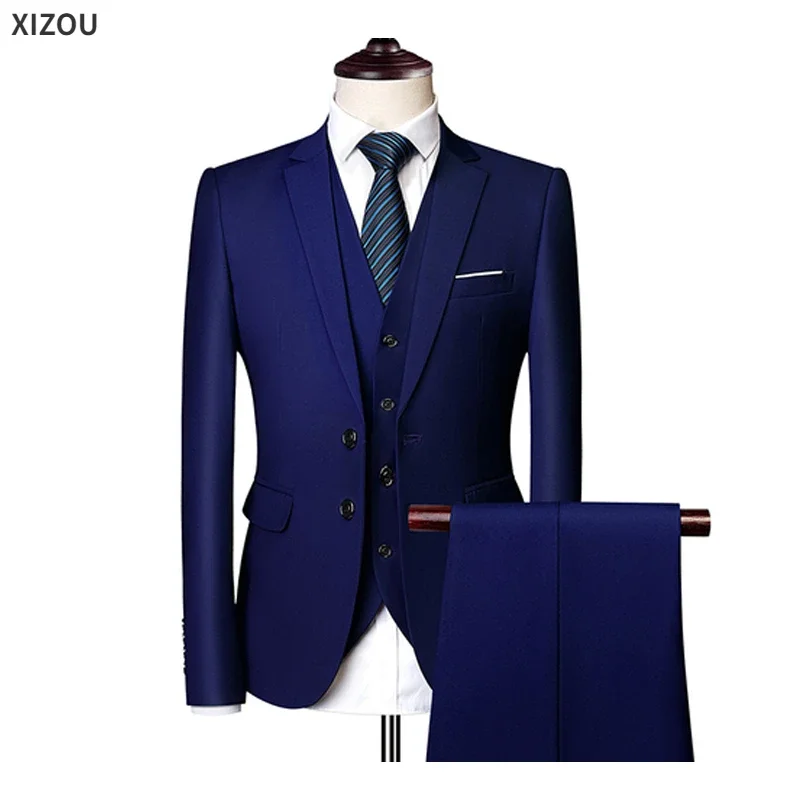 Suits For Wedding Men Set Blazers Elegant Formal 3 Pieces Full Jackets Vest Pants Classic Business Coats 2024