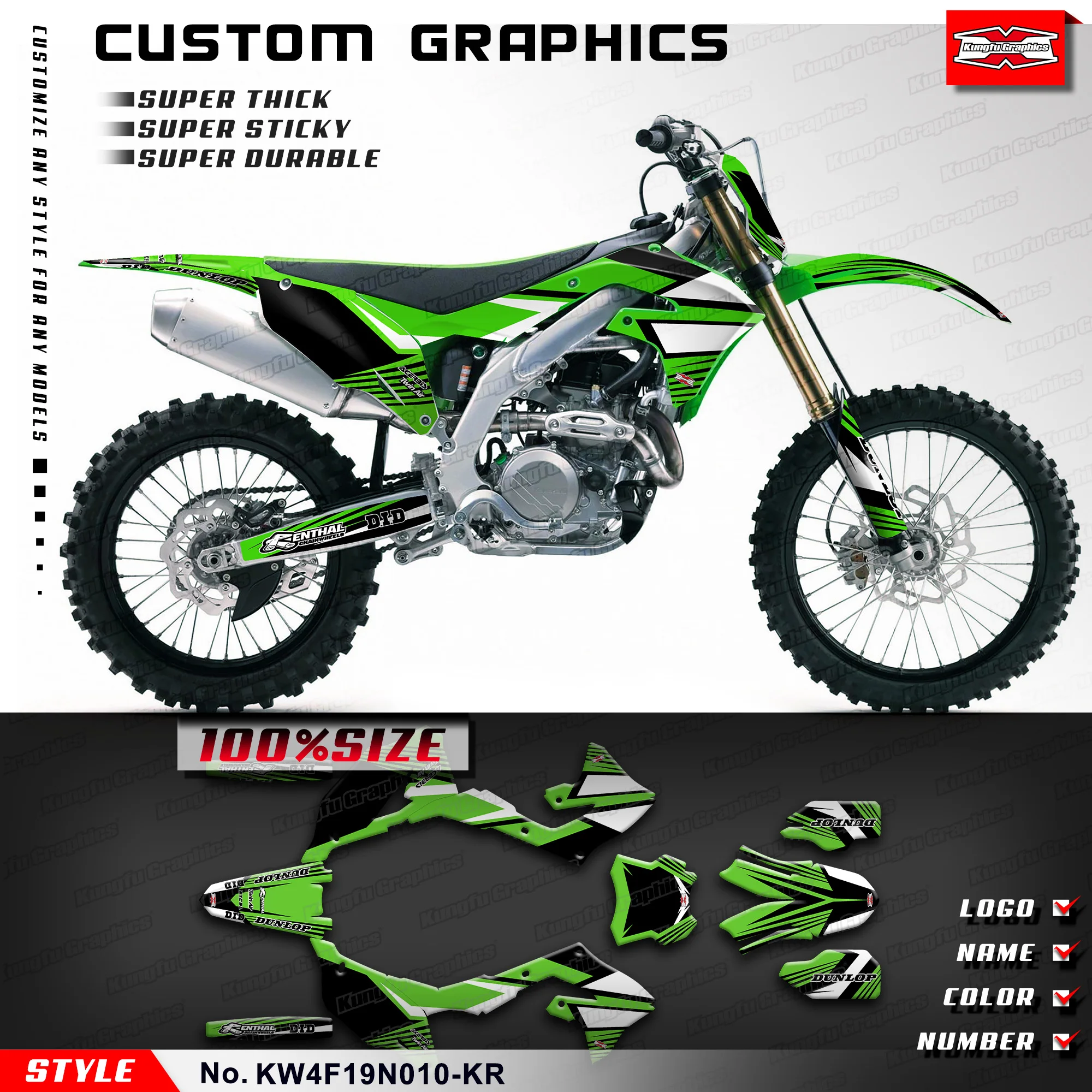 

KUNGFU GRAPHICS Racing Sticker Durable Vinyl for Kawasaki KX450F KX250F KXF450 KX250X 2019 2020 2021 2022 2023, KW4F19N010-KR