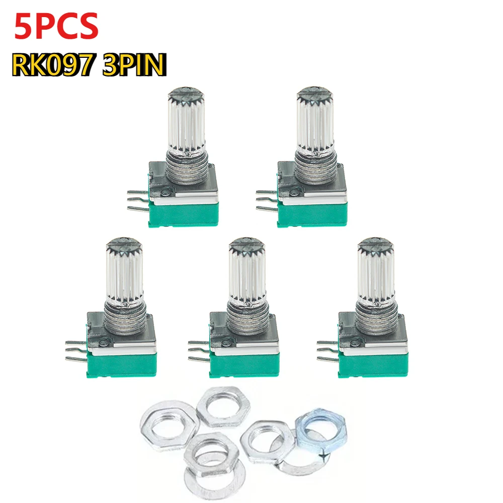 5Pcs RK097 10k Potentiometer RK097N B10K B5K B1K B20K B50K B100K  B500K  3Pin 15mm Audio Amplifier Sealing Potentiometers Kit