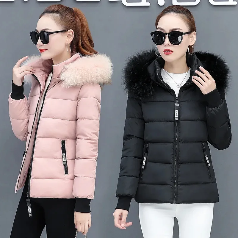 2024 inverno donna Parka piumini cotone Casual pelliccia giacche con cappuccio spessa calda giacca Slim-fit femminile soprabito abbigliamento