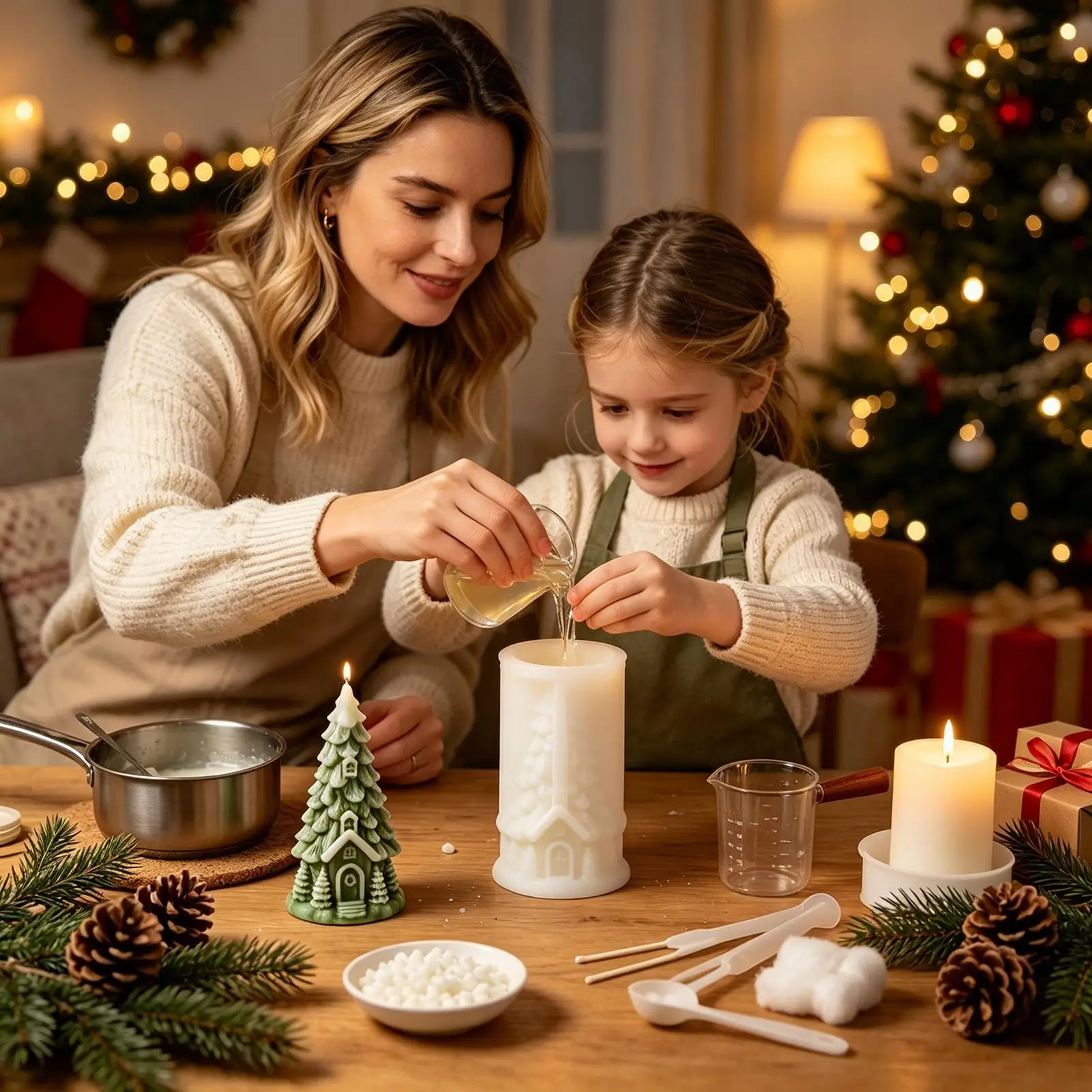 3D Forest Cabin Pine Tree Silicone Candle Mold Christmas Candle Mould Flexible Resin Soap Gypsum DIY Craft Home Decoration Gift