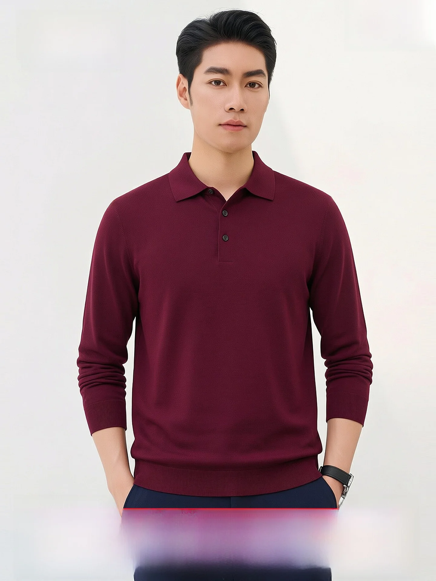 100% Wool Long Sleeve  Neck Knitted Sweater Casual Style Business Leisure Men's Shirt Spring Autumn New Arrival