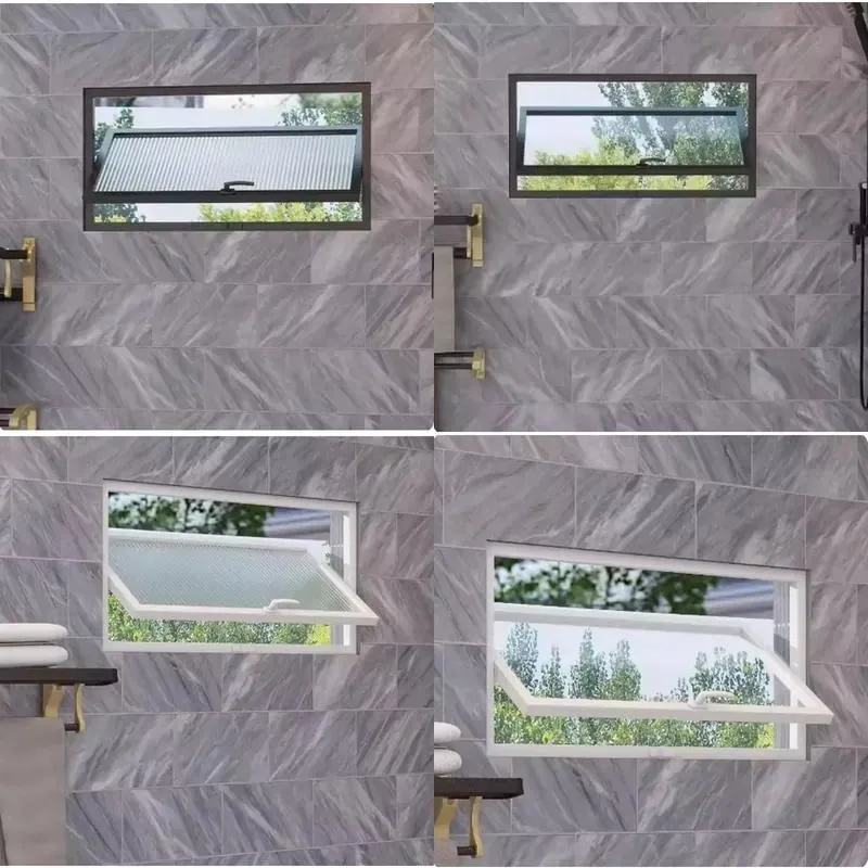 360-Degree central rotating aluminum alloy interior lighting window, square art glass window for bathroom