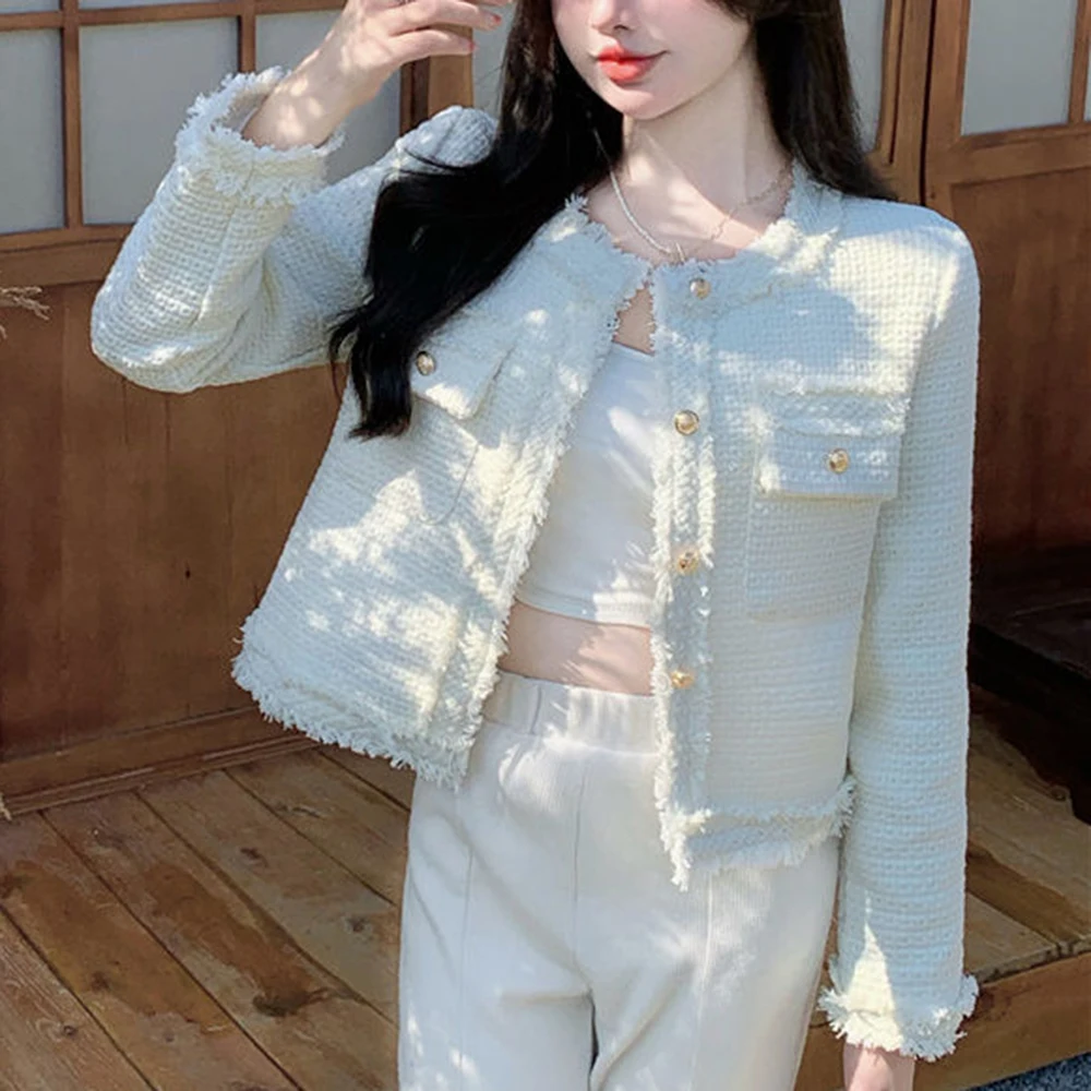 2025 New Spring and Autumn Versatile White Jacket Women's  Unique Chic Design Short Top