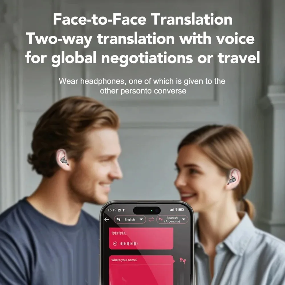 Bluetooth 5.3 AI 번역 이어폰 지원 135 언어 무선 헤드폰 수면 헤드셋 HiFi 소음 감소 이어 버드