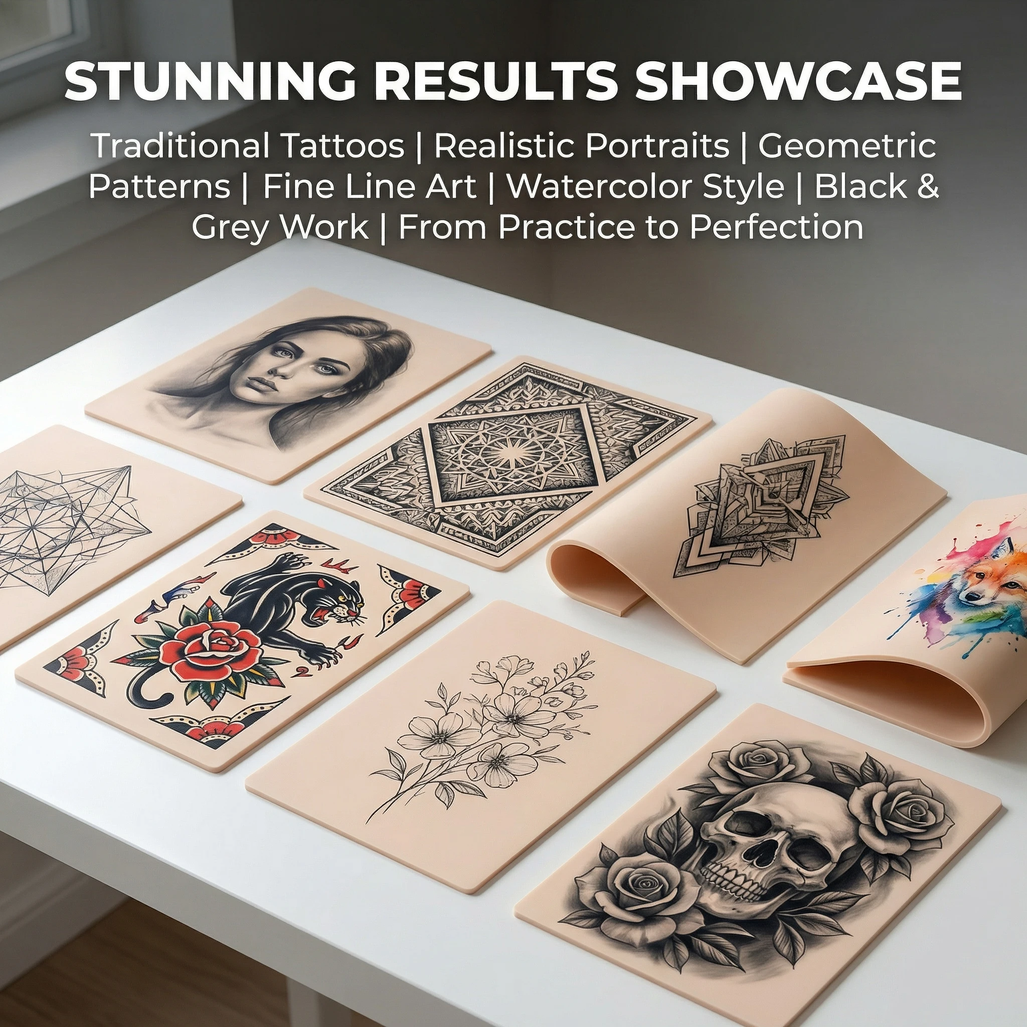 148 X 6.3 Inch Rolled Blank Tattoo Practice Skin with 1 Scissors 1/3mm Thick Silicone Free Cutting for Beginners Professionals