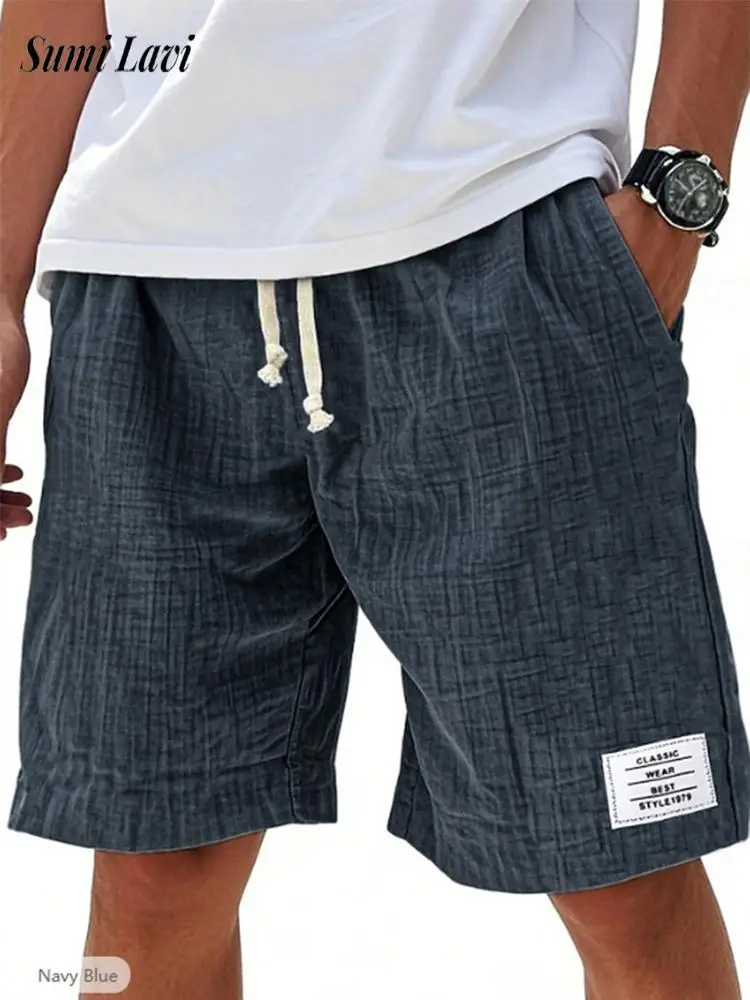 Daily Leisure Mens Solid Color Shorts Spring Summer Outdoor Casual Loose Breathable Shorts Men Vintage Drawstring Lace-up Shorts