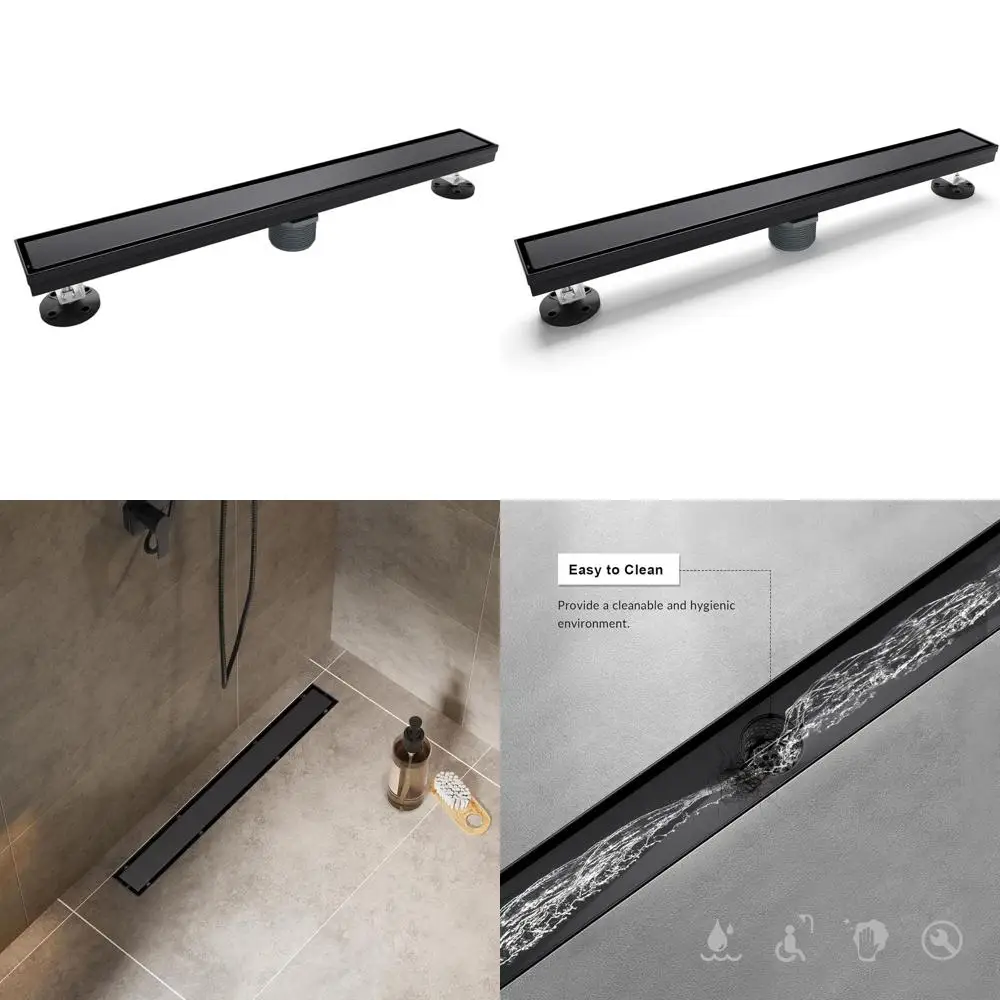 

24 Inch Matte Black Linear Shower Drain with Reversible Lat & Tile Insert Cover, Stainless Steel, Adjustable Feet, Hair Strainer