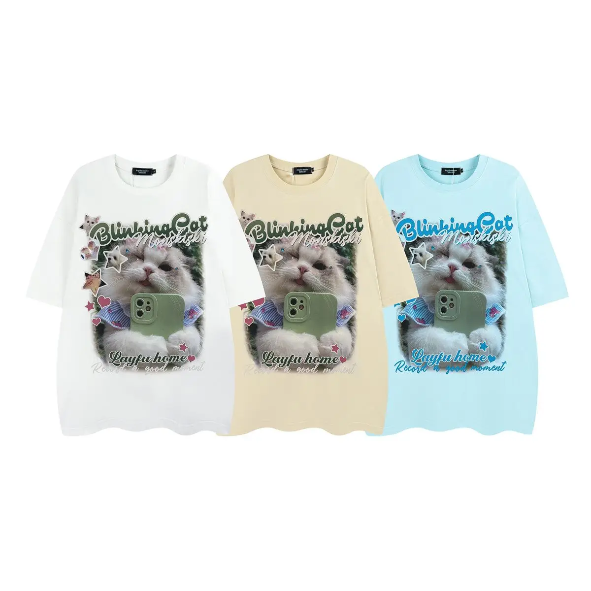 2023 sommer Tshirt Niedlichen Katze Druck Retro Cartoon Lose Oversize Männer und Frauen Kurzarm T-shirt Frauen Kleidung Gothic Tops