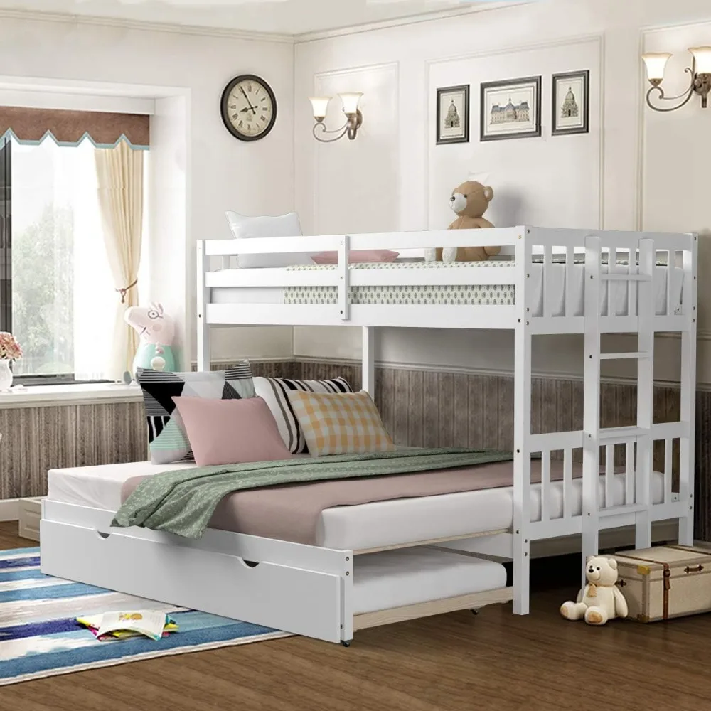 Extendable Twin/Full/Queen/King Bunk Bed, Solid Wood Bunk Beds with Ladder and Safety Rail, Bed Bases & Frames