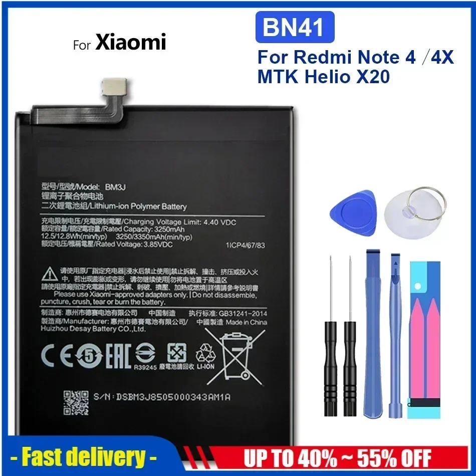 Phone Battery For Xiaomi Redmi Note 4, Note4, MTK, Helio X20, For Redmi Note 4X, Note4X, Pro, 4G, 64G, 3G, 32G, BN41, BN43