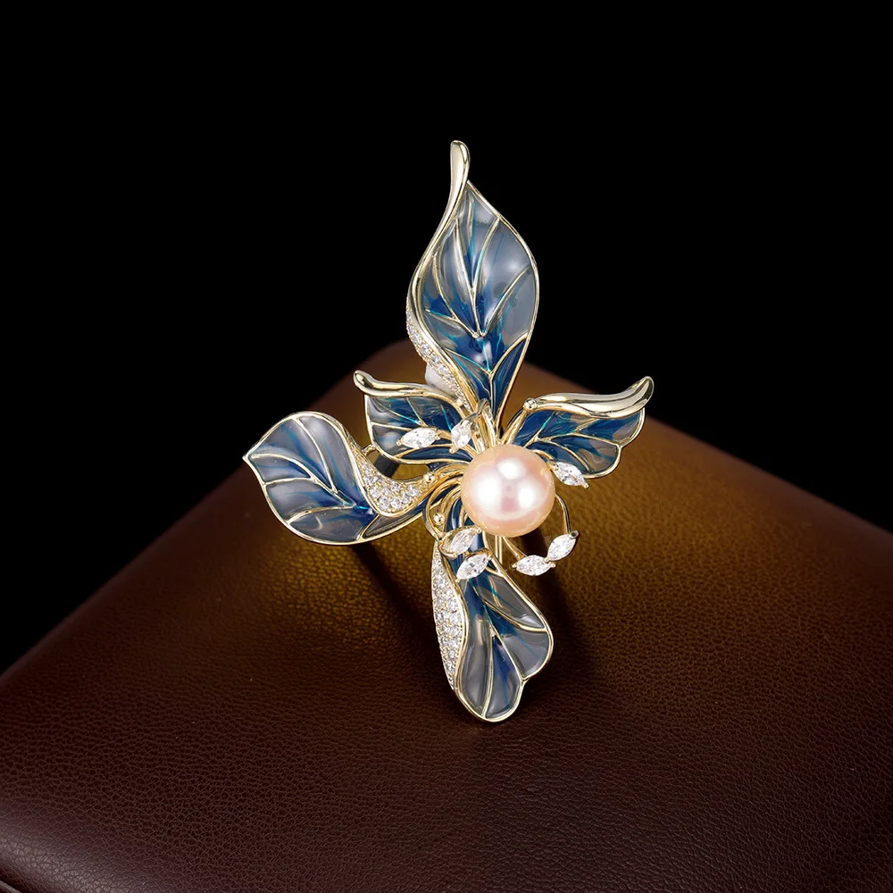 Retro Iris Drip Oil Brooch Women's Natural Freshwater Pearl High-end Delicate Elegant Suit Cheongsam Accessories