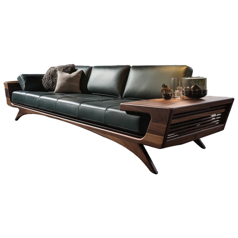 

New Chinese style living room solid wood sofa bed, North American black walnut wood minimalist