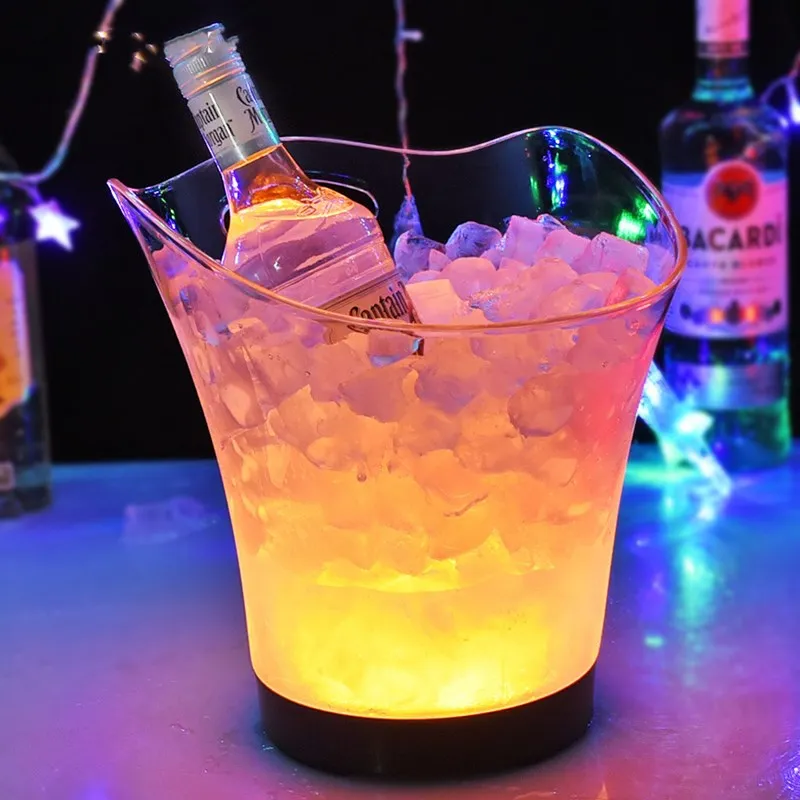 

LED Plastic Ice Bucket with Battery, Glowing Bar Champagne Cooler, Creative KTV Beer Tub, Nightclub Wine Chiller Container