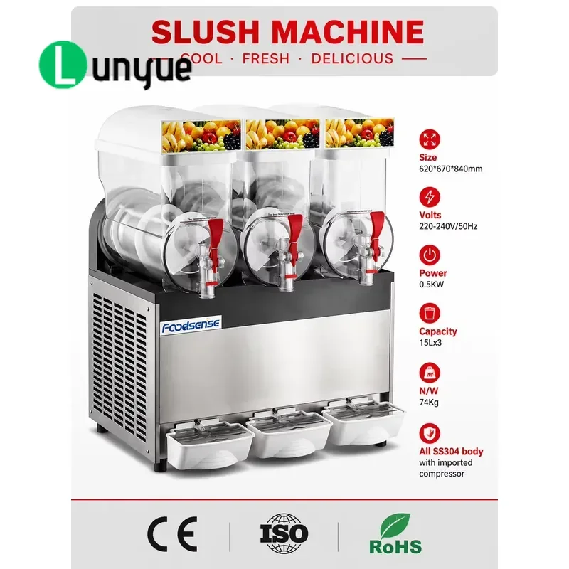 15L 3 Tank Electric Slush Machine Commercial Frozen Beverage Maker Large Capacity Smoothie Ice Drink Dispenser for Restaurant
