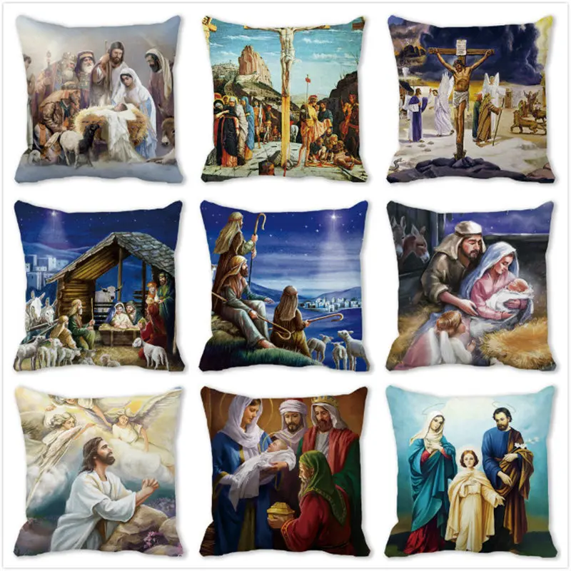 

Christmas Cushion Cover Christmas Angel Pattern Decorative Cushions Polyester Throw Pillow Case Xmas Decorations Pillows Cover