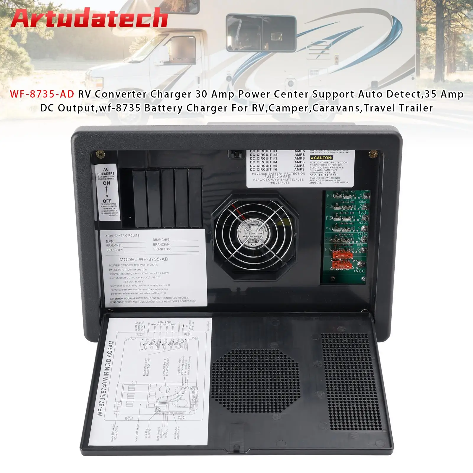 

Artudatech WF-8735-AD Зарядное устройство для автодома 30-амперный центр мощности Поддержка автоматического обнаружения автофургона