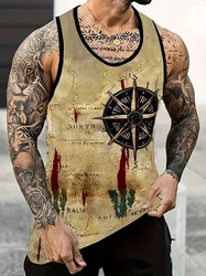 Men's Vest T-shirt Retro Ship Pattern Harajuku Round Neck Clothing Daily Fitness Sports Breathable Non-stuffy Sleeveless Top
