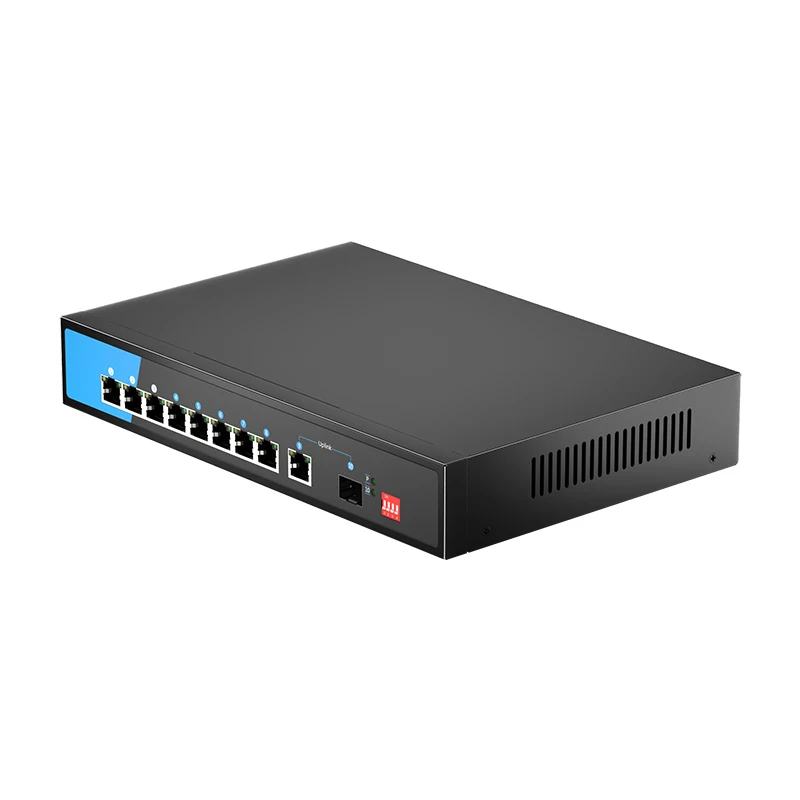 KeepLiNK 10-Port Gigabit Ethernet Switch with 8-PoE Ports and 1-Ethernet Uplink and 1-SFP Uplink