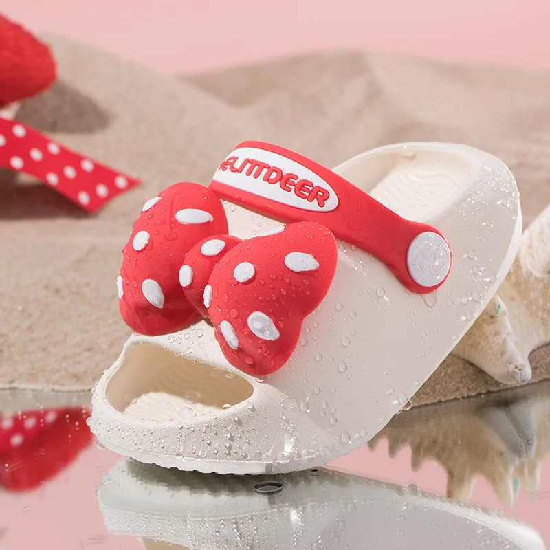 

Children's Slippers Summer New Baby Kids Wave Dot Bow Home Shoes Soft Sole Lightweight Girls' Hole Beach Shoes Toddlers Sandals